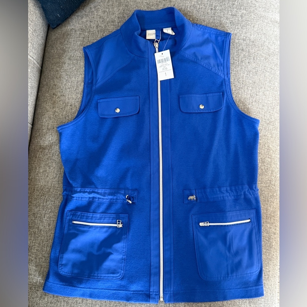 ZENERGY by Chico’s Fabric Mix Utility Vest – Bali Blue – Size 1 – NWT